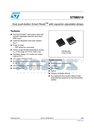 STM6510 datasheet - Dual push-button Smart ResetTM with capacitor-adjustable delays