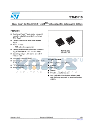 STM6510WCACDG6F datasheet - Dual push-button Smart ResetTM with capacitor-adjustable delays