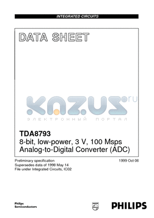 TDA8793 datasheet - 8-bit, low-power, 3 V, 100 Msps Analog-to-Digital Converter ADC