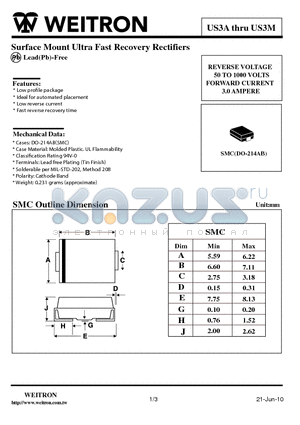 US3G datasheet - Surface Mount Ultra Fast Recovery Rectifiers