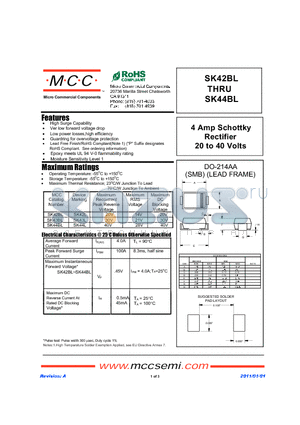 SK43BL datasheet - 4 Amp Schottky Rectifier 20 to 40 Volts