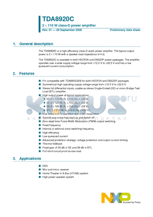 TDA8920CJ datasheet - 2 X110 W class-D power amplifier