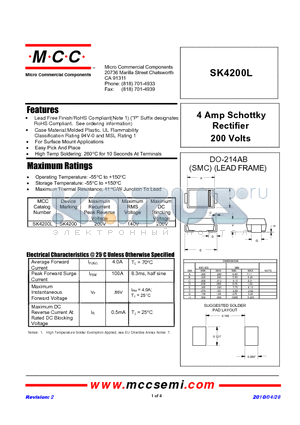 SK4200L-TP datasheet - 4 Amp Schottky Rectifier 200 Volts