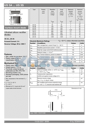 US3K datasheet - Ultrafast silicon rectifier diodes