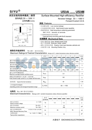 US3K datasheet - Surface Mounted High-efficiency Rectifier Reverse Voltage 50 --- 1000 V Forward Current 3.0 A