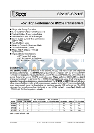 SP207E datasheet - 5V High Performance RS232 Transceivers