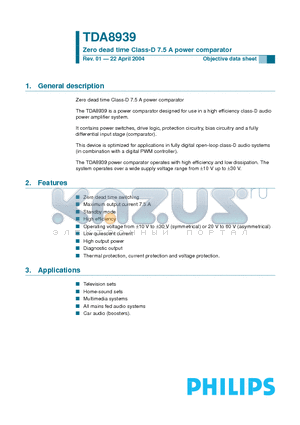 TDA8939 datasheet - Zero dead time Class-D 7.5 A power comparator