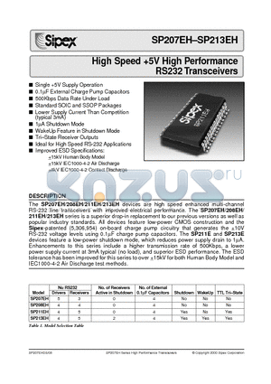 SP207EHCT datasheet - High Speed 5V High Performance RS232 Transceivers