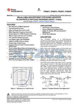 TPS62675 datasheet - 500-mA, 6-MHz HIGH-EFFICIENCY STEP-DOWN CONVERTER IN LOW PROFILE CHIP SCALE PACKAGING (HEIGHT