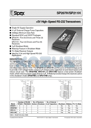 SP207HBEA datasheet - 5V High-Speed RS-232 Transceivers