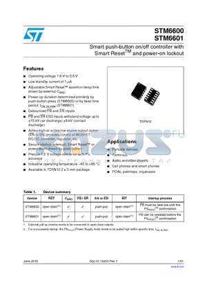 STM660OAQ25DM6E datasheet - Smart push-button on/off controller with Smart ResetTM and power-on lockout