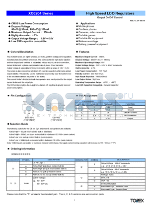 XC620418AD datasheet - High Speed LDO Regulators