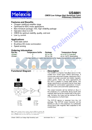 US4881 datasheet - CMOS Low Voltage High Sensitivity Latch