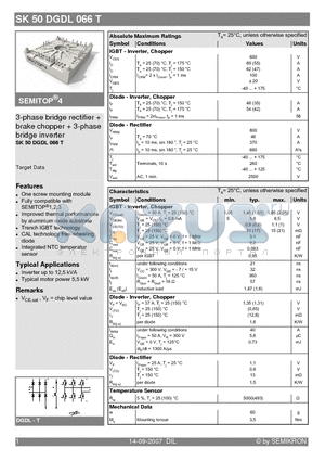SK50DGDL066T datasheet - 3-phase bridge rectifier  brake chopper  3-phase bridge inverter