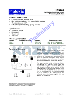 US5781L datasheet - CMOS High Sensitivity Switch