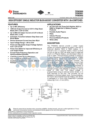 TPS63000DRC datasheet - HIGH EFFICIENT SINGLE INDUCTOR BUCK-BOOST CONVERTER WITH 1.8-A SWITCHES
