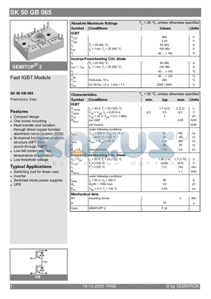 SK50GB065 datasheet - Fast IGBT Module