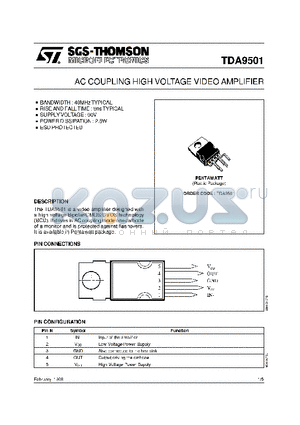 TDA9501 datasheet - AC COUPLING HIGH VOLTAGE VIDEO AMPLIFIER