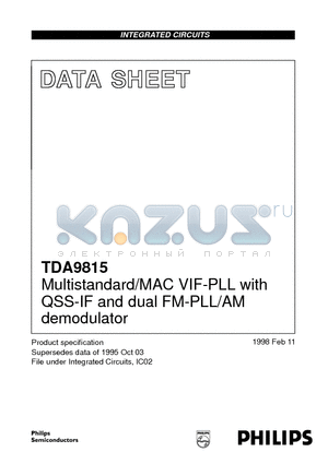 TDA9815 datasheet - Multistandard/MAC VIF-PLL with QSS-IF and dual FM-PLL/AM demodulator
