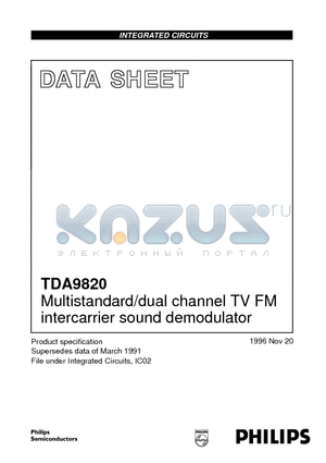 TDA9820 datasheet - Multistandard/dual channel TV FM intercarrier sound demodulator