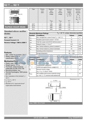 S2Y datasheet - Standard silicon rectifier diodes
