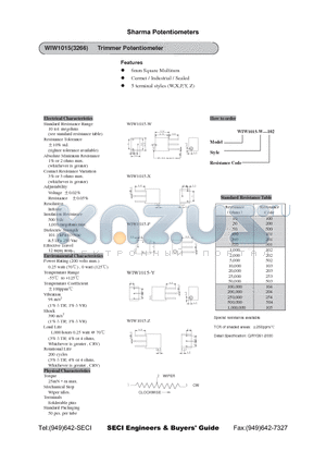 W1015-Z-202 datasheet - Trimmer Potentiometer