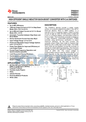 TPS63011 datasheet - HIGH EFFICIENT SINGLE INDUCTOR BUCK-BOOST CONVERTER WITH 2-A SWITCHES