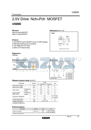 US6M2_07 datasheet - 2.5V Drive NchPch MOSFET