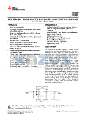 TPS63021DSJ datasheet - HIGH EFFICIENCY SINGLE INDUCTOR BUCK-BOOST CONVERTER WITH 4-A SWITCHES