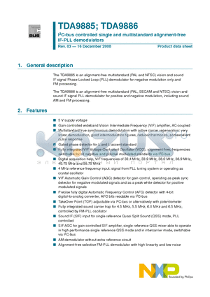 TDA9885TS/V5 datasheet - I2C-bus controlled single and multistandard alignment-free IF-PLL demodulators