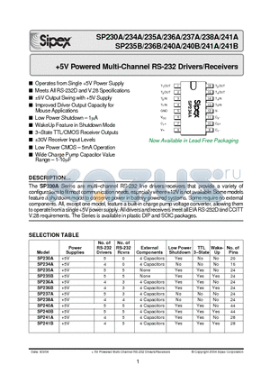 SP230ACT datasheet - 5V Powered Multi-Channel RS-232 Drivers/Receivers