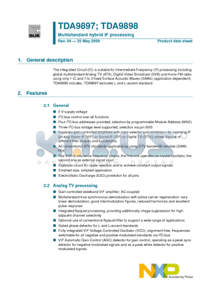 TDA9897HL/V3 datasheet - Multistandard hybrid IF processing