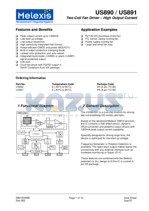 US890EVK datasheet - Two-Coil Fan Driver - High Output Current