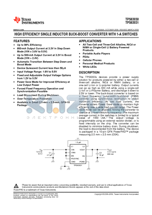 TPS63030DSKTG4 datasheet - HIGH EFFICIENCY SINGLE INDUCTOR BUCK-BOOST CONVERTER WITH 1-A SWITCHES