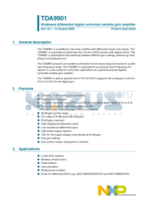 TDA9901 datasheet - Wideband differential digital controlled variable gain amplifier