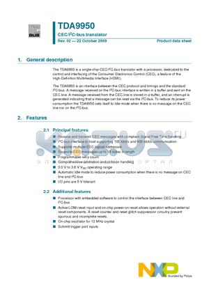 TDA9950 datasheet - CEC/I2C-bus translator