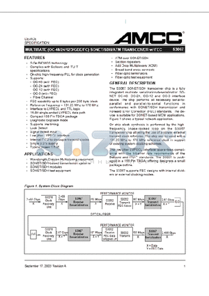 S3062 datasheet - MULTIRATE (OC-48/24/12/3/GBE/FC) SONET/SDH/ATM TRANSCEIVER w/ FEC