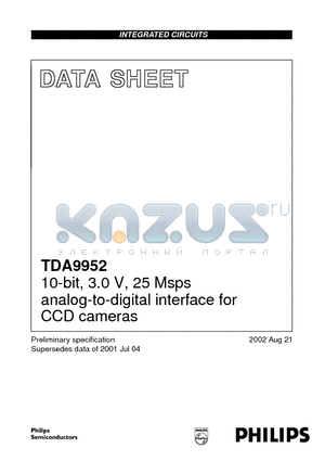 TDA9952 datasheet - 10-bit, 3.0 V, 25 Msps analog-to-digital interface for CCD cameras