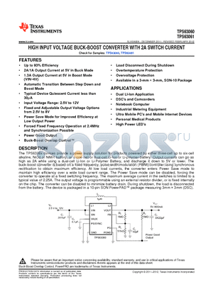 TPS63061DSCR datasheet - HIGH INPUT VOLTAGE BUCK-BOOST CONVERTER WITH 2A SWITCH CURRENT
