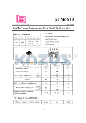 STM6610 datasheet - Dual N-Channel E nhancement Mode F ield E ffect Transistor