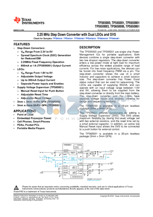 TPS65001RUK datasheet - 2.25 MHz Step Down Converter with Dual LDOs and SVS