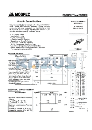 S30C40 datasheet - SCHOTTKY BARRIER RECTIFIERS(30A,30-60V)