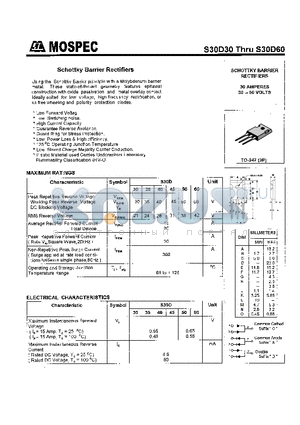 S30D40 datasheet - SCHOTTKY BARRIER RECTIFIERS(30A,30-60V)