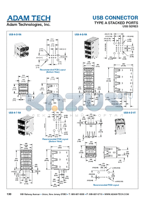 USB-A-D-RA datasheet - USB CONNECTOR TYPE A STACKED PORTS