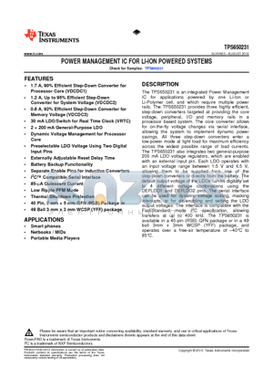 TPS650231RSBR datasheet - POWER MANAGEMENT IC FOR LI-ION POWERED SYSTEMS