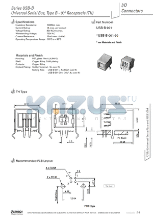 USB-B-004-30 datasheet - Universal Serial Bus, Type B - 90` Receptacle