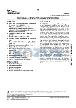 TPS65023 datasheet - POWER MANAGEMENT IC FOR LI-ION POWERED SYSTEMS
