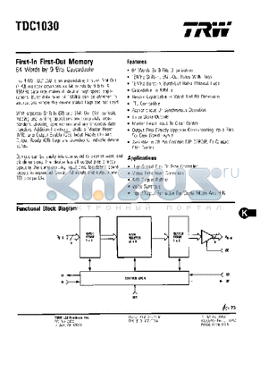 TDC1030 datasheet - FIRST-IN FIRST-OUT MEMORY