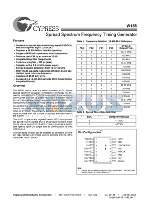 W155 datasheet - Spread Spectrum Frequency Timing Generator