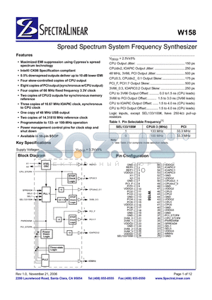 W158 datasheet - Spread Spectrum System Frequency Synthesizer